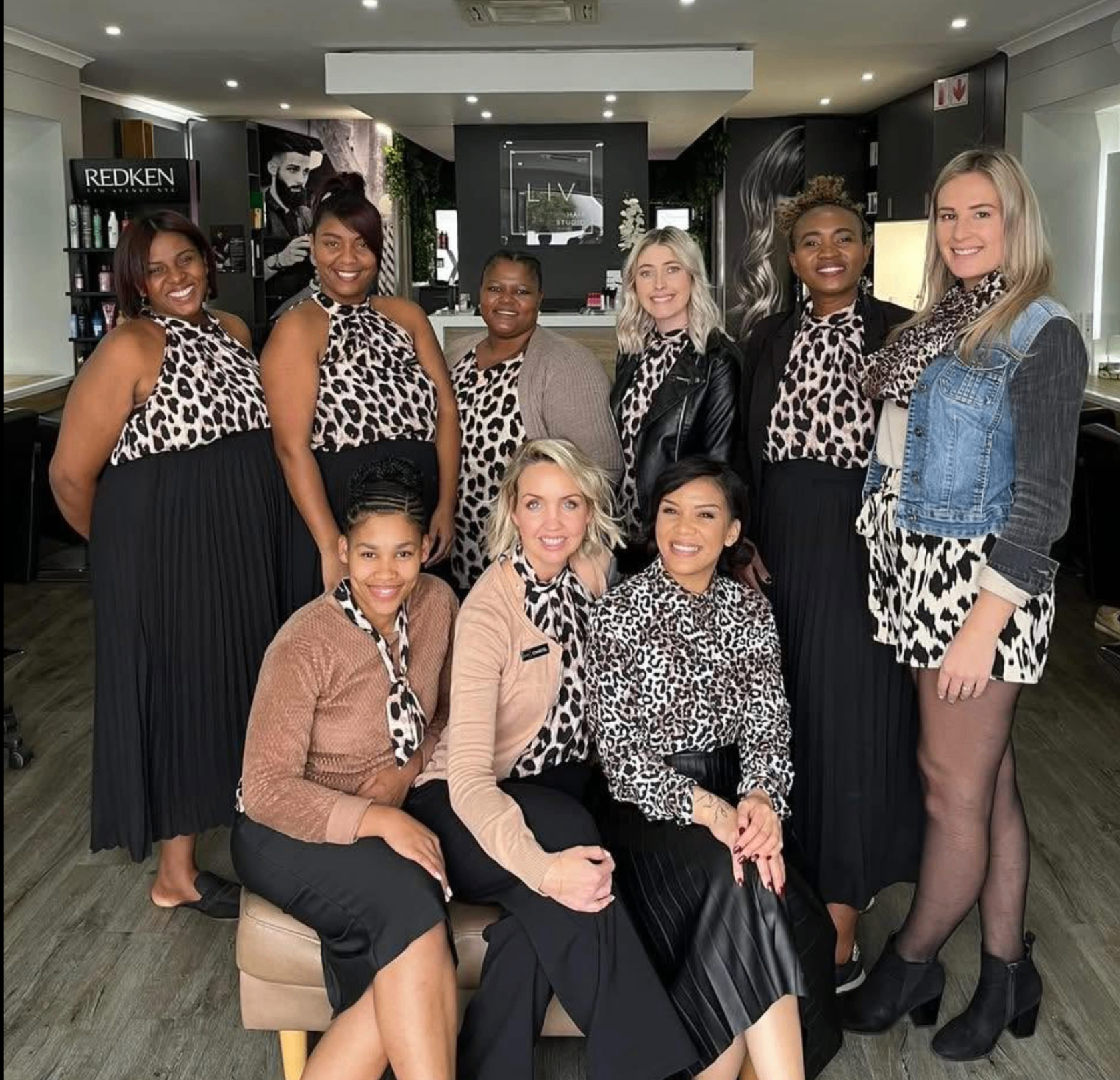 The Liv Hair Studio team of ten women together in the salon